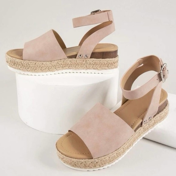 Faux Suede Peep-Toe Espadrille Ankle Strap Sandals Size 9 - Picture 4 of 4